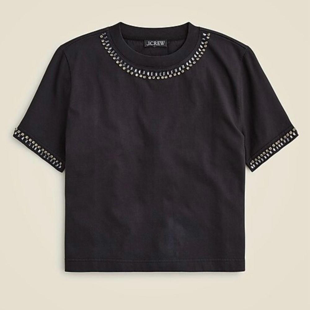 J. Crew Black Crystal-Embellished Short Sleeve Tee